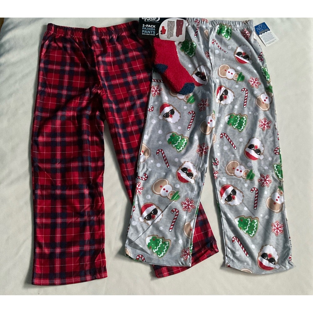 Up Late 2 pack Boys  Pajama Pants‎ With  Socks Size M 6/8 Holiday
